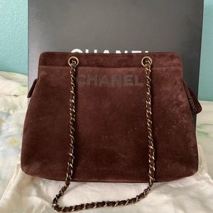 Chanel vintage suede brown tote hand bag